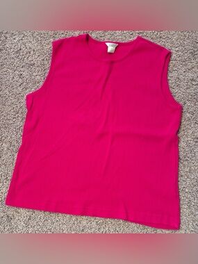 Christopher & Banks Womens Pink Ribbed Sleeveless Top Tank Basic Summer Beach